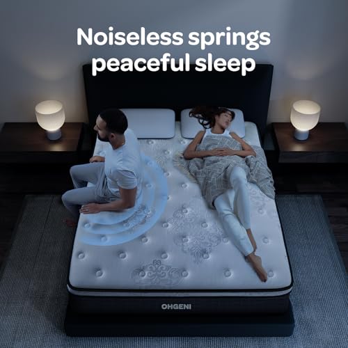 OhGeni 14 Inch Cooling Queen Size Mattress, Hybrid Gel-Infused Memory Foam Bed Mattresses in a Box, Medium Feel Cool Top Fabric,Individual Pocket Innerspring, 3-Zone Design & Reinforced Edge Support OhGeni