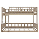 Merax Full XL Over Queen Floor Bunk Bed, Kids Bedroom Brown Wooden Bunk Bed Frame, Convertible to 2 Separated Beds with Trundle, Ladder & Guardrail for Teens, Wood Slat Support, Easy Assembly, Brown Merax