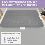 Lynmark® 2X Toddler Potty Training Bed Pads - Soft Waterproof Bedwetting Pee Protector Mat for Kids - Multi-Layer Non-Slip Washable Incontinence Mattress Sheet Absorbs Up to 2000ml - 33" x 27", Grey Lynmark