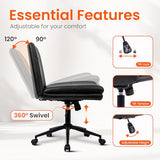 Orange Factory Criss Cross Chair with Wheels Comfy Wide Vanity Desk Chair Dual Base Leather Armless Adjustable Swivel for Home Computer Task (Black) Orange Factory