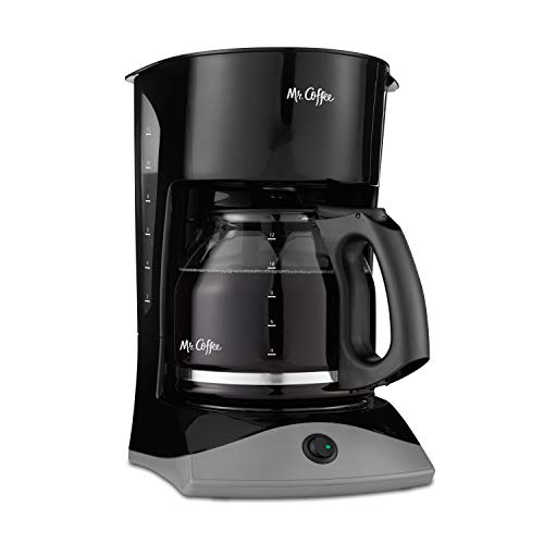 Mr. Coffee Black Coffee Maker, 12 Cups, with Auto Pause and Glass Carafe, Perfect for Home and Office Use