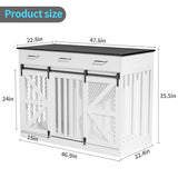 kepptory 48'' Dog Crate Furniture with Divider&Storage Drawers, Wooden Double Dog Kennel Furniture End Table with Sliding Barn Doors, White Double Dog Crate TV Stand kepptory