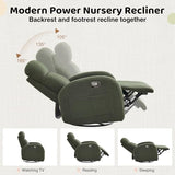 AEMEIOS Nursery Glider Recliner, Boucle Nursery Rocking Chair Recliner, Manual Nursery Glider Recliner with Double Pockets and Lumbar Support for Adult, Teddy Green