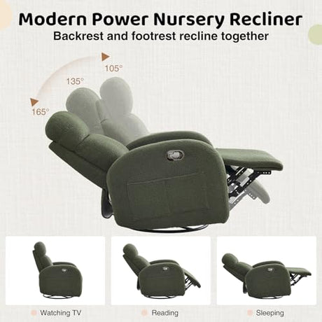 AEMEIOS Nursery Glider Recliner, Boucle Nursery Rocking Chair Recliner, Manual Nursery Glider Recliner with Double Pockets and Lumbar Support for Adult, Teddy Green AEMEIOS