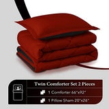 downluxe Twin Comforter Set - Red and Black Twin Comforter, Soft Bedding Sets for All Seasons - 2 Pieces - 1 Comforter (66"x92") and 1 Pillow Sham(20"x26") downluxe