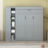 Merax Full Size Murphy Bed Wall Bed with Shelves, Drawers and LED Lights,Gray Merax