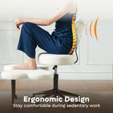 Pinmoco Ergonomic Cross Legged Chair, 360° Swivel Meditation Chair with Wheels, Height Adjustable Seat for ADHD, Strong Lumbar Support, Chic Home Office Furniture, Teddy Fabric, Off White Pinmoco