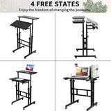 SIDUCAL Mobile Standing Desk, Portable Stand Up, Small Adjustable Converter with Wheels Home Office Workstation, Rolling Desk Laptop Cart for Standing or Sitting, Black SIDUCAL