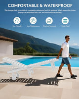 SERWALL Outdoor Chaise Lounge Set of 2, All-Weather HDPE Pool Lounge Chairs with 5-Position Adjustable Backrest, Rolling Wheels & Cup Holder for Poolside, White