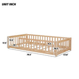 Oudiec Twin Size Montessori Floor Bed with Safety Fence - Easy Assembly Solid Wood Frame in Natural Finish Oudiec