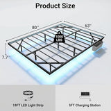 Zevemomo Floating Queen Bed Frame with LED Light, Heavy-Duty Metal Platform Queen Bed Frame Floating with Charging Station, Easy to Assemble, No Box Spring Needed, Black Zevemomo