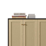 Panana Sideboard Accent Storage Cabinet with Rattan Decorated 4 Doors Dining Room Freestanding Kitchen Buffet Table Cupboard (Black) Panana