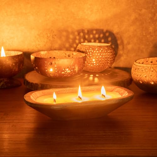 Restaurantware-Coco Casa 9.1 x 5.5 x 2 Inch Wood Dough Bowl Candle, 1 Hand Poured Bread Bowl Candle - Vanilla Fragrance, Double Wax Blend, Soy Wax Scented Candle, Wooden Wick Restaurantware