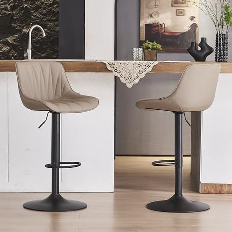 YOUNIKE Bar Stools Set of 2 for Kitchen Island, Khaki Swivel Tall Barstools, Adjustable Bar Stool with Back, Faux Leather Padded Bar Chairs, Modern Counter Height Stools with 300LBS Support YOUNIKE