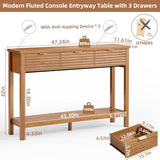 LEYAOYAO Fluted 47.2" Console Table with 3 Drawers, Modern Wood 2 Tier Entryway Table with Open Storage Shelf, Boho Sofa Entry Tables Behind Couch for Living Room, Hallway, Entrance Foyer, Tea Brown LEYAOYAO