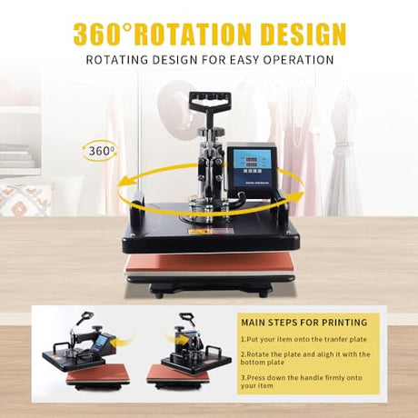 SHUOHAO Upgraded 15 in 1 Heat Press Machine for T-Shirts,Hats,Mugs,Pens &More 12x15 Inch Heat Press 360-Degree Rotation Swing Away Sublimation Machine Dual-Tube Tshirt Press Machine Digital Control SHUOHAO