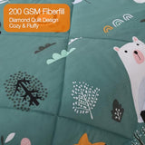 JSD Green Forest Animals Kids Comforter Set Twin Size, 2 Piece Woodland Printed Microfiber Bedding Set, Machine Washable JSD