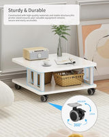 AOOSSI Mobile Printer Stand, 2-Tier Large Printer Shelf for Laser 3D Printer Office Machine with Storage, 23.6"x23.6" Wood Printer Cart Under Desk Rack with Wheels for Office Home Kitchen (White) AOOSSI