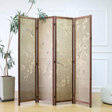 Furnnylane 4 Panel Room Divider Screen and Folding Panel Screen,Double Sided Bamboo Divider for Room Separation,White Plum and Birds,67" H x 63" W,67" H x 63" W Furnnylane