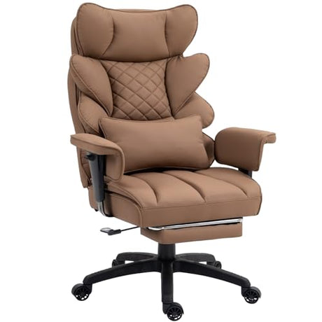 Dowinx Big and Tall Office Chair with Pocket Spring Cushion,High Back Computer Gaming Chairs with Adjustable Armrests,Executive Desk Chairs with Lumbar Support and Footrest,PU Leather-Brown Dowinx