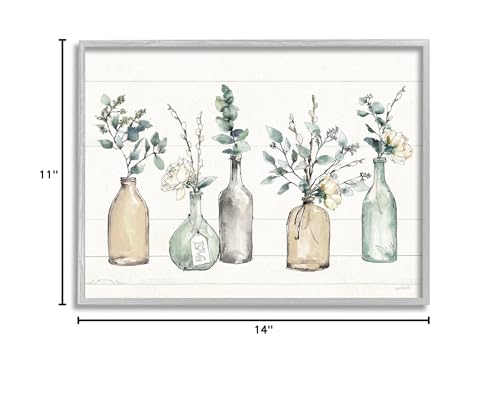 Stupell Industries Bottles and Plants Farm Wood Textured, Design by Anne Tavoletti Wall Art, 11 x 14, Multi-Color for Living Room, Grey Framed Stupell Industries