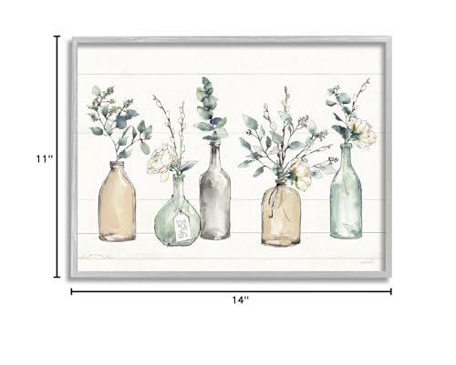 Stupell Industries Bottles and Plants Farm Wood Textured, Design by Anne Tavoletti Wall Art, 11 x 14, Multi-Color for Living Room, Grey Framed