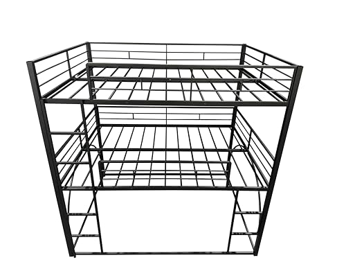 PVWIIK Full Triple Bunk Bed with Ladder for 3 Kids/Teen/Adults Bedroom,Full Over Full Over Full Heavy Duty Metal Bunk Bed for Girls & Boys,Black PVWIIK