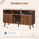 Nasonet Record Player Stand with Vinyl Storage Cabinet, 55'' Large Mid Century Modern Turntable Cabinet with Charging Station & USB Ports, Curved Wood Stereo Cabinet for Living Room, Walnut Nasonet