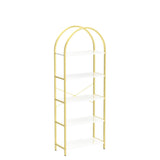 IDEALHOUSE Bookshelf 5 Tier Bookcase Arched Display Racks Tall Standing Bookshelves Metal Frame Modern Storage Rack Shelf Large Wood Book Shelf for Bedroom, Living Room, Home Office, White/Gold IDEALHOUSE
