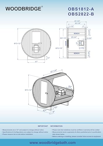 WOODBRIDGE 2-Person Luxury Finland Thermo Pine Outdoor Barrel Sauna with Half View Window,Harvia Electric Heater with Sauna Stone, Sauna Accessories Kit and Asphalt Shingle Roof, 4'x6', OBS1812 WOODBRIDGE