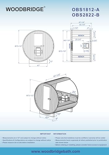 WOODBRIDGE 2-Person Luxury Finland Thermo Pine Outdoor Barrel Sauna with Half View Window,Harvia Electric Heater with Sauna Stone, Sauna Accessories Kit and Asphalt Shingle Roof, 4'x6', OBS1812
