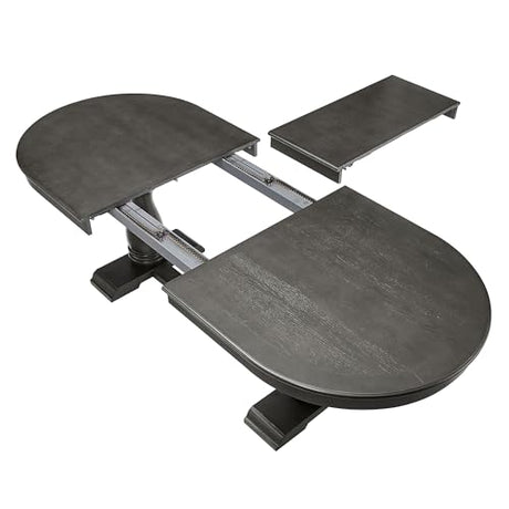 94.06" Extendable Dining Table for 6 8 10, Oval Solid Wood Large Long Kitchen Dining Room Table, Mid Century Modern Farmhouse Dinette Tables for Eating Dinner, Black Brown SCANORDIC