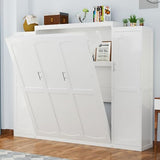 Harper & Bright Designs Full Size Murphy Bed, Wood Full Wall Bed with Two Closets and Storage Shelf, Multifunctional Foldable Platform Bed Frame for Guest-Room/Bedroom, White Harper & Bright Designs