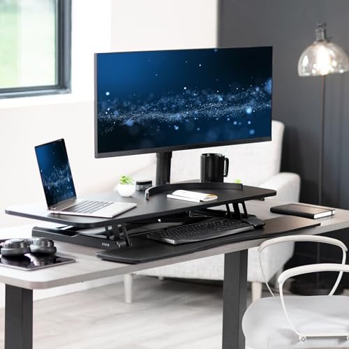 VIVO 42 inch Desk Converter, K Series, Height Adjustable Sit to Stand Riser, Dual Monitor and Laptop Workstation with Wide Keyboard Tray, Black, DESK-V042KB VIVO