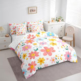 Feelyou Cute Flower 7 Piece Bedding Set Twin Size Kids Cartoon Cute Floral Bed in a Bag for Kids Girls Teens Toddler Yellow Pink Comforter Set with Sheets Kawaii Bed Set Feelyou