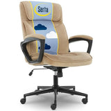 Serta® Hannah Executive Home Office Desk Chair, Ergonomic Mid-Back with Lumbar Support, Firm Seat Cushion, Layered Body Pillows, Padded Armrests, Swivel Base, Easy Assembly, Microfiber, Beige Serta