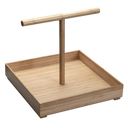 Bird Stand in Bamboo Wood for Medium to Large Birds, Tabletop T-Perch with Base, 16 in x 16 in - WoodArtSupply