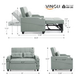 VINGLI Light Green Futon Sofa Bed Convertible Loveseat Sleeper Couch, Faux Leather Pullout Sofa Fold Out Couch Bed with USB Ports, Cup Holders, Armrest for Living Room, Bedroom Apartment Room VINGLI