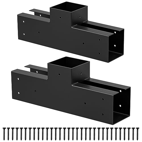 Wilkblck Woodwork Pergola Kit - Elevated Wood Stand T Brackets - Modular Sizing Pergola Brackets Hardware for 4 x 4 Lumber, 2 Pack - WoodArtSupply