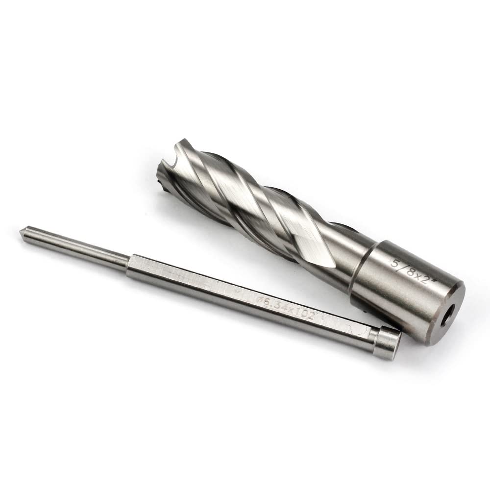 OSCARBIDE 5/8"x2" HSS Annular Cutter 5/8 inch Cutting Diameter 2 inch Depth of Cut,3/4 inch Weldon Shank 2 Flat Mag Drill Bit with Pilot Pin for Magnetic Drill Press,1 Piece OSCARBIDE