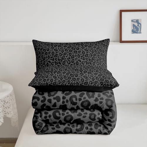 Castle Fairy Leopard Print Bedding Set 3 Pcs King Size,Cheetah Comforter Set,African Wildlife Down Alternative Adults Bedroom Decor,Gray Wild Animal Skin Ultra Soft Bed Inner Fill with 2 Piilowcases Castle Fairy