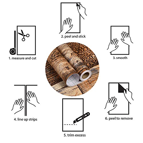 WENMER 17.71" x 118" Brown Wood Wallpaper Peel and Stick Shiplap Self Adhesive Contact Paper for Cabinet Countertop Shelf Drawer Wall Door WENMER