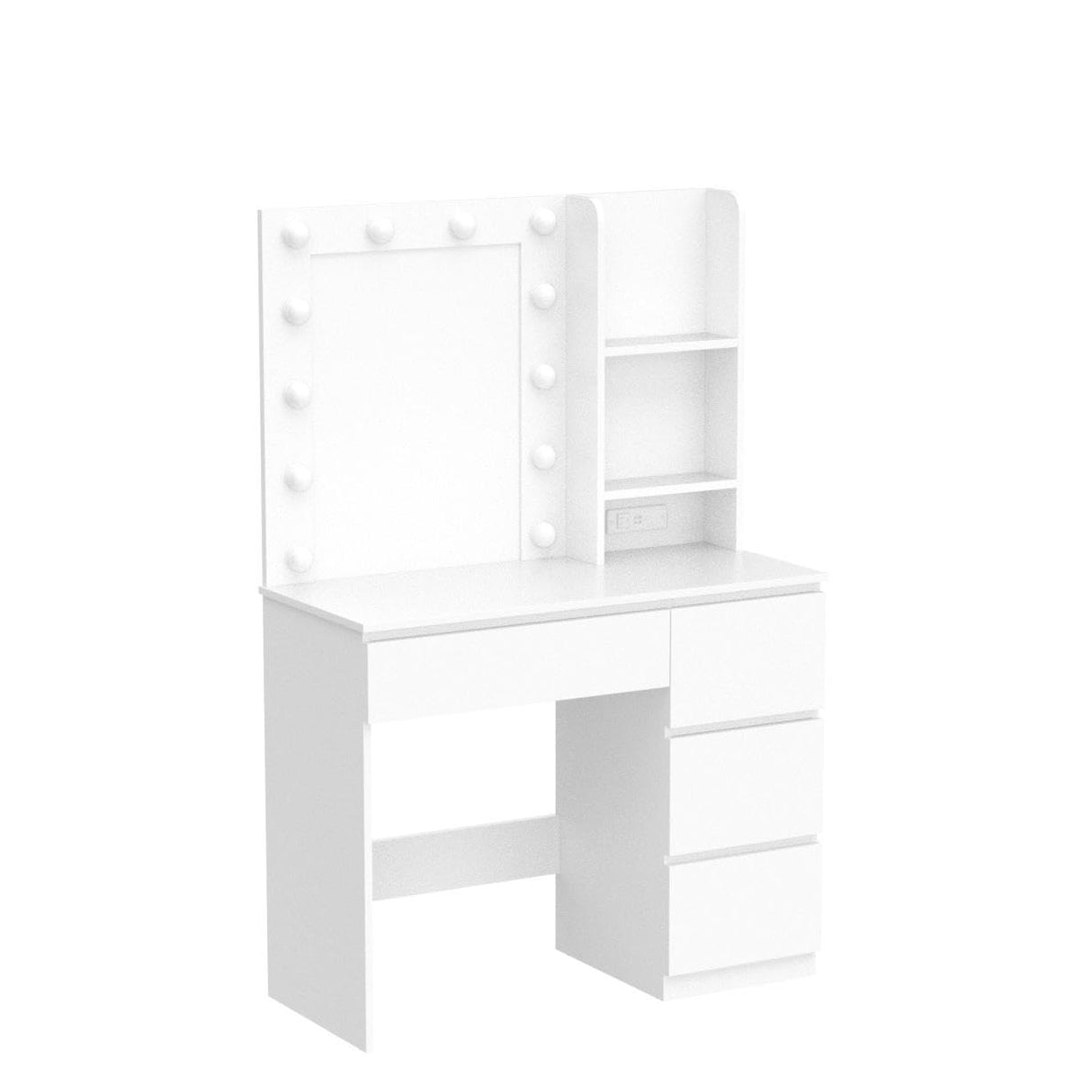 Vabches Makeup Vanity with Lights, 37inch Vanity Desk with Power Strip, 4 Drawers Makeup Table with Lighted Mirror, 3 Lighting Colors, White Vabches