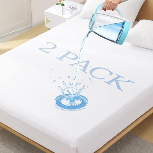 2 Pack Softhour Full Size Waterproof Mattress Protector, Stretch to 21'' Deep Pocket, Soft Breathable, Ideal for Home & Commercial Use Softhour