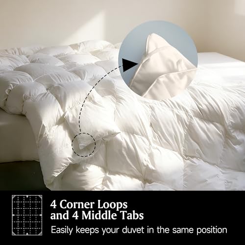 Beautyrest Luxury Hotel Collection Down Comforter Full/Queen Size - 100% Cotton All Season Duvet Insert, Fluffy Goose Feather Fiber with Corner Tabs, White (90" W X 90" L) Beautyrest