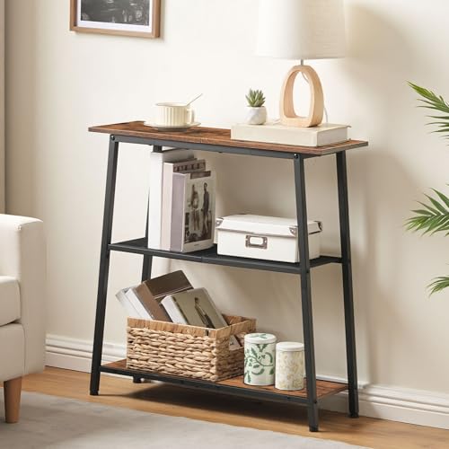 HOOBRO Narrow Console Table, 3-Tier Small Entryway Table with Storage Shelves, Behind Couch Sofa Table, Hallway Table for Entryway, Foyer, Hallway, Living Room, Rustic Brown and Black BF62XG01 HOOBRO