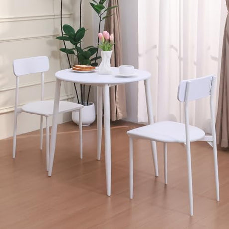 walsport Round Dining Table Set for 2, Wood Tabletop with Strong Metal Frame, Modern Dinette with Chairs for Kitchen,White walsport