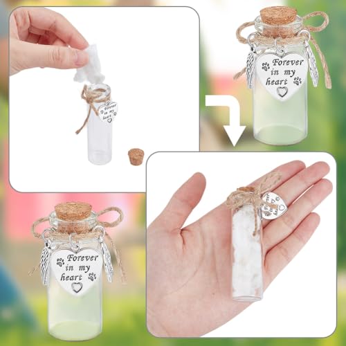 DELORIGIN 2pcs Pet Hair Glass Memorial Bottle Wishing Bottle with Heart Pendants and Cork Stopper Dog Cat Glass Tube Keepsake Memorial Urn Pet Sympathy Glass Vial Remembrance Gift for Pet Ashes Hair
