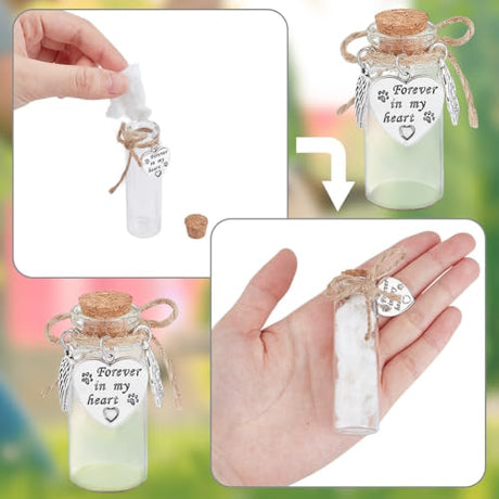 DELORIGIN 2pcs Pet Hair Glass Memorial Bottle Wishing Bottle with Heart Pendants and Cork Stopper Dog Cat Glass Tube Keepsake Memorial Urn Pet Sympathy Glass Vial Remembrance Gift for Pet Ashes Hair DELORIGIN