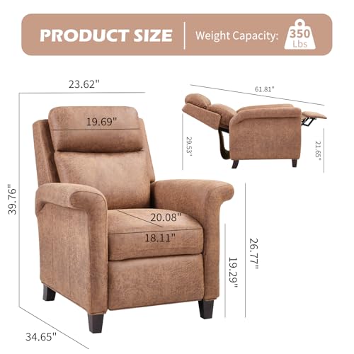 IOMOR Push Back Recliner Chair, Faux Leather Lounge Armchair with Footrest, Decoration Single Sofa Accent Chair for Living Room, Bedroom, Small Spaces (1, L-Brown)